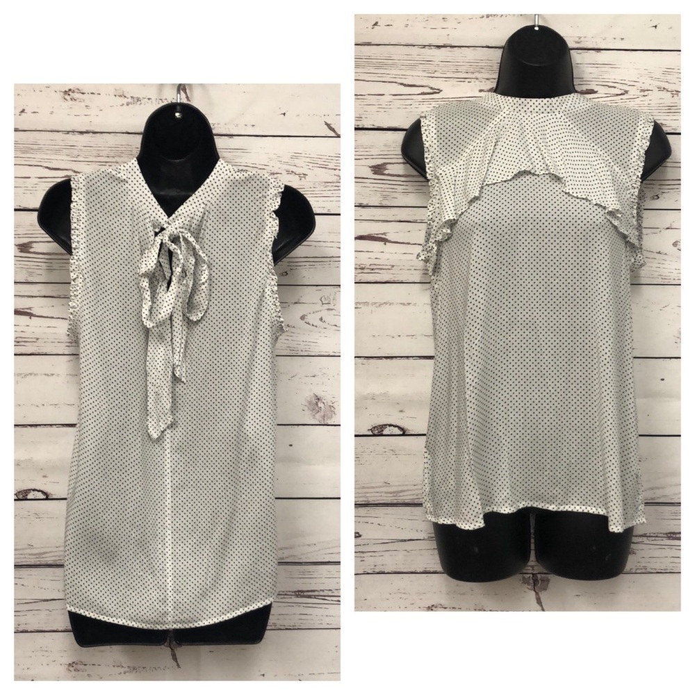 black & white polka dot tie back ruffle sleeveless